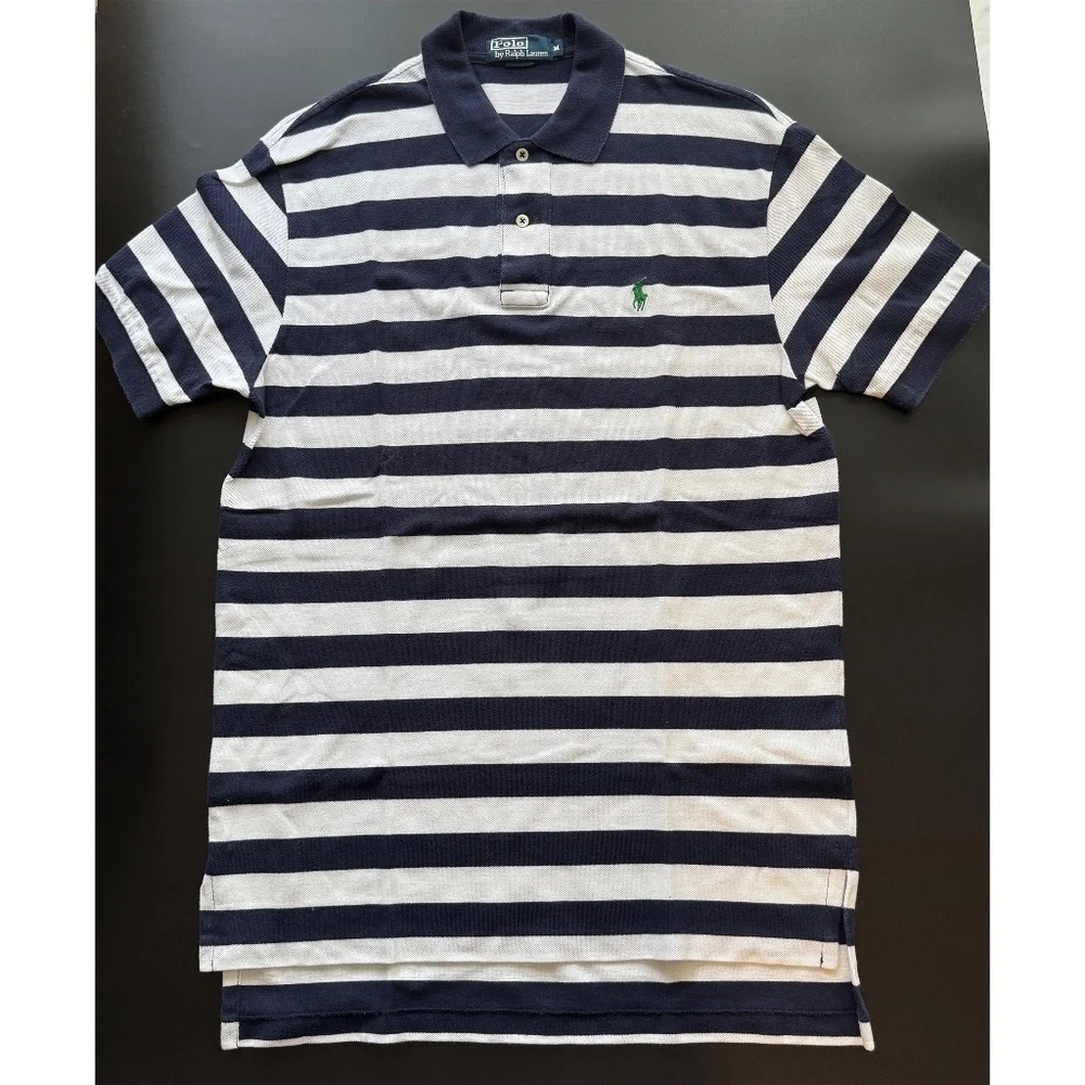 POLO Ralph Lauren Polo Shirt Mens Medium Striped Short Sleeve‎ Cotton
